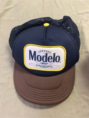 Vintage Modelo Beer Navy and Brown Trucker Hat with Yellow Accent